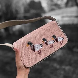 Pink Beaded Duck Design Women's Bag